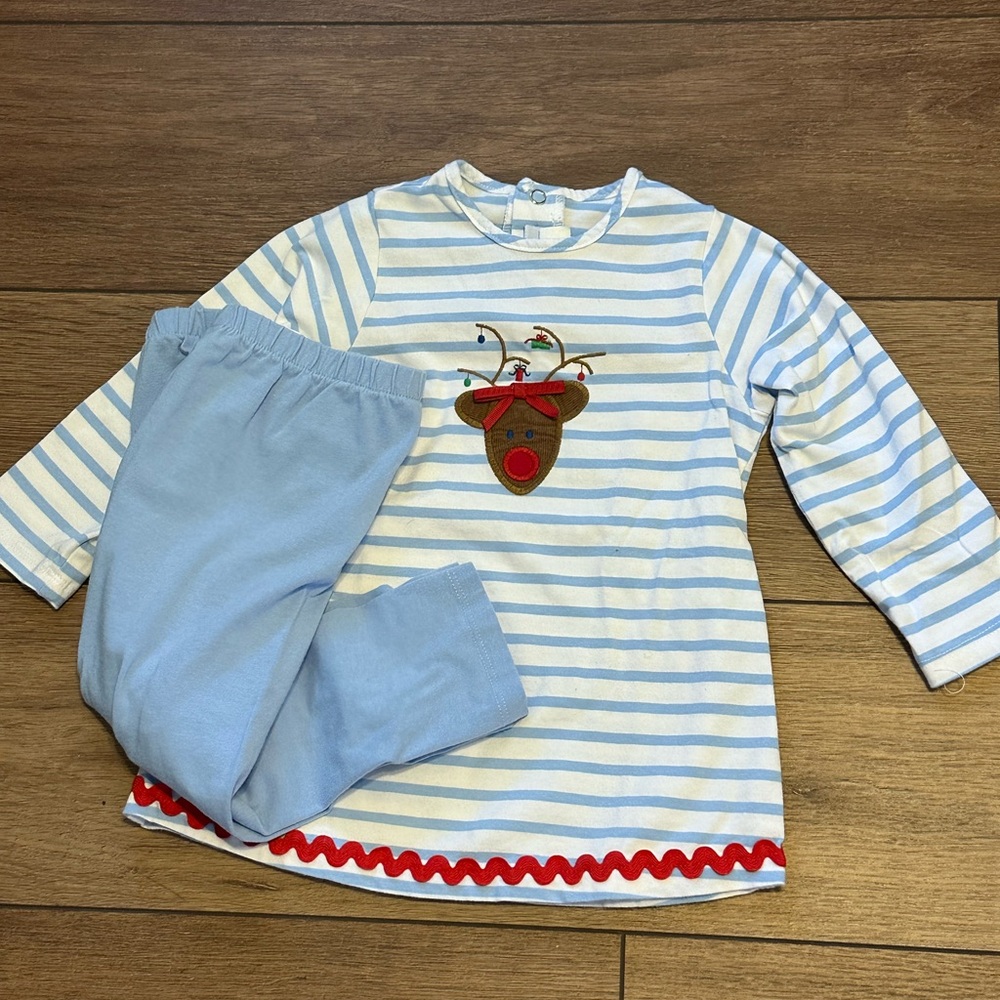 Bailey Boys Striped Blue and White Reindeer Set